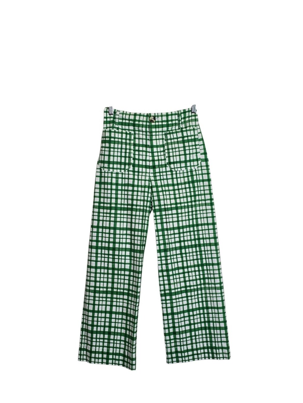 Maeve by Anthropologie The Colette Green Plaid Wide Leg Crop Pants Size 27 - Picture 2 of 14